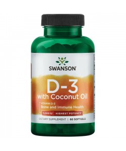 Витамин D Swanson Vitamin D3 5000 IU with Coconut Oil 60 Caps