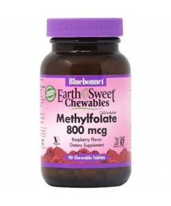 Фолиевая кислота Bluebonnet Nutrition Earth Sweet Chewables Methylfolate 800 mcg 90 Chewable Tabs Raspberry