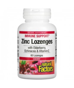 Экстракты для повышения иммунитета Natural Factors Zinc Lonzenges, With Elderberry, Echinacea & Vitamin C 60 Lozenges Cherry Cherry