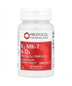 Витамин K Protocol for Life Balance K2 Mk-7 & D3 60 Veg Caps