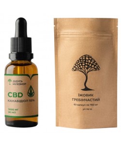 Грибной комплекс Дедушка Мухомор Набор “Мария Ивановна” (CBD масло 10% + Ежовик гребенчатый) 30 мл + 60 капс