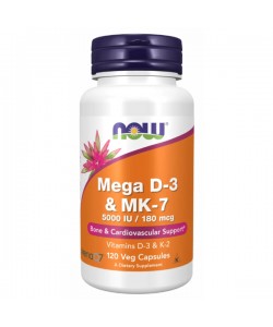 Комплекс Витамин D3+K2 NOW Foods Mega D-3 & MK-7 120 Veg Caps