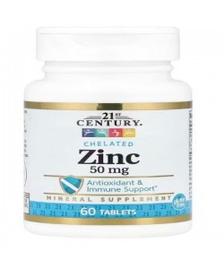 Микроэлемент Цинк 21st Century Zinc Chelated 50 mg 60 Tabs