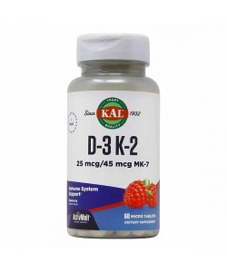 Комплекс Витамин D3+K2 KAL Vitamin K2 MK-7 60 Micro Tablets Raspberry