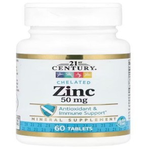 Микроэлемент Цинк 21st Century Zinc Chelated 50 mg 60 Tabs
