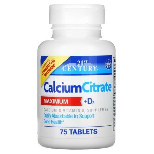 Микроэлемент Кальций 21st Century Calcium Citrate Maximum + D3 75 Tabs