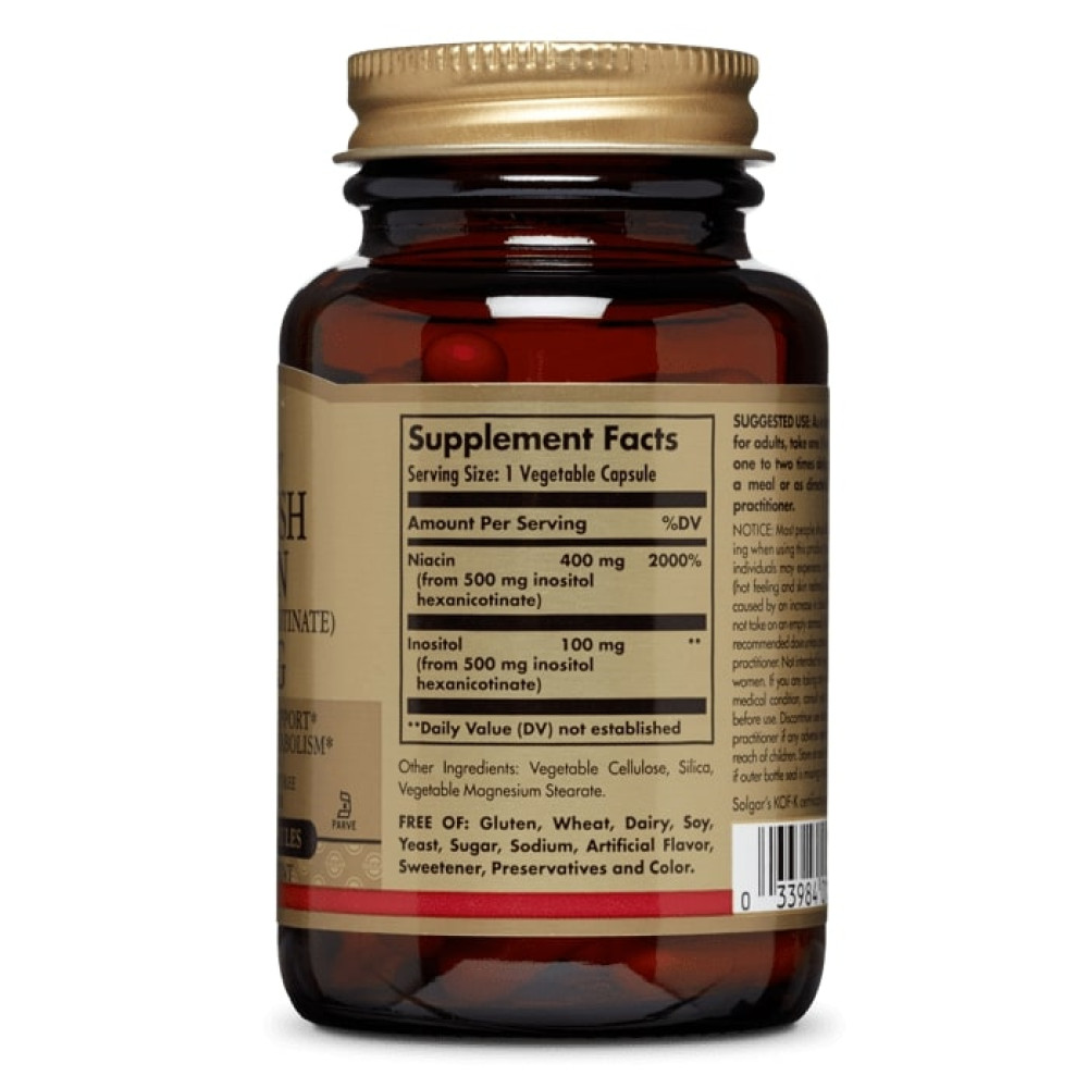 Ніацін Solgar No-Flush Niacin (Vitamin B3) (Inositol Hexanicotinate) 500 mg 250 Veg Caps