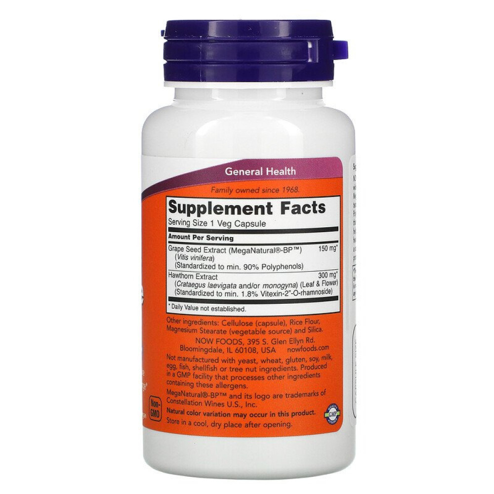 Комплекс для профілактики тиску та кровообігу NOW Foods Blood Pressure 90 Veg Caps
