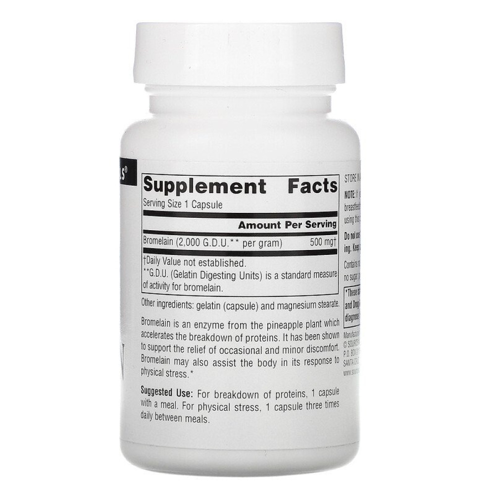 Бромелайн Source Naturals Bromelain, 2000 GDU/g 500 mg 60 Tabs