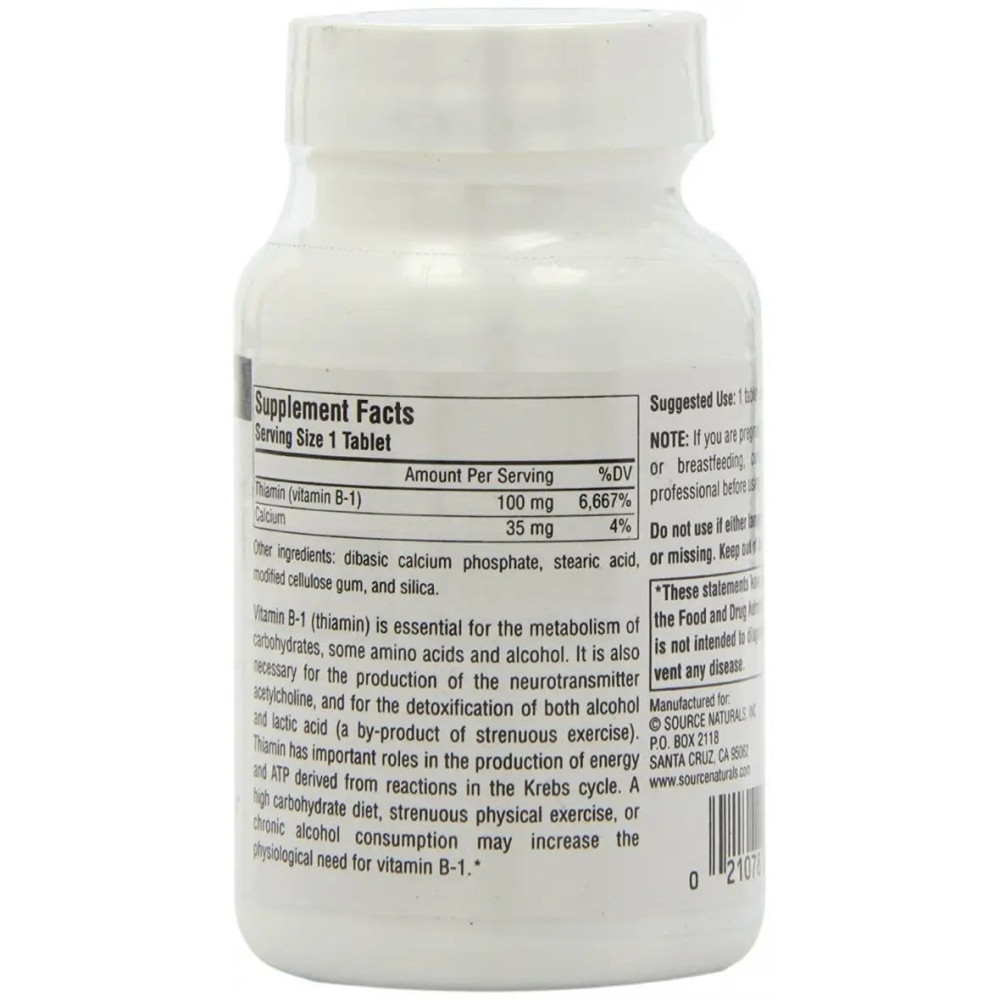Тіамін Source Naturals Vitamine B-1, Thiamin 100 mg 250 Tabs