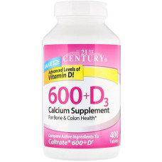 Мікроелемент Кальцій 21st Century 600+D3, Calcium Supplement, 600 mg/800IU 400 Tabs