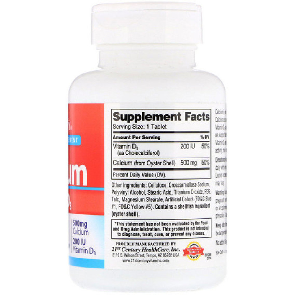 Мікроелемент Кальцій 21st Century Calcium 500 + D3 200 IU 90 Caplets