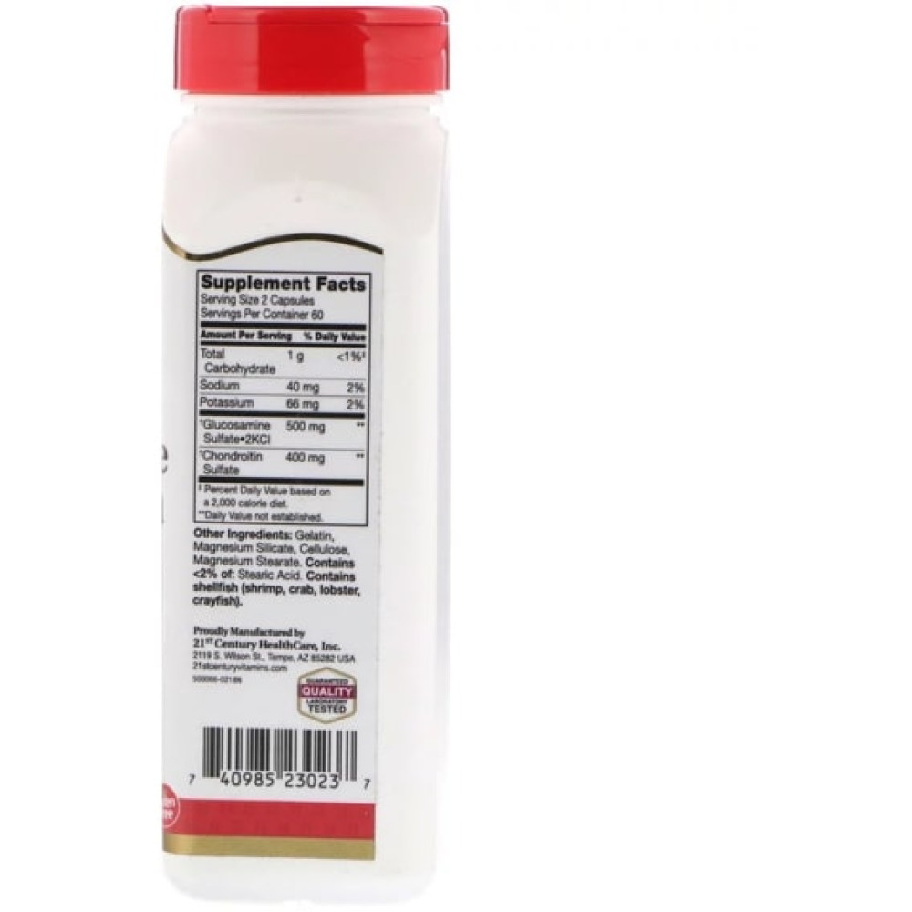 Препарат для суглобів та зв'зок 21st Century Glucosamine 250 mg Chondroitin 200 mg Original Strength 120 Caps CEN-23023