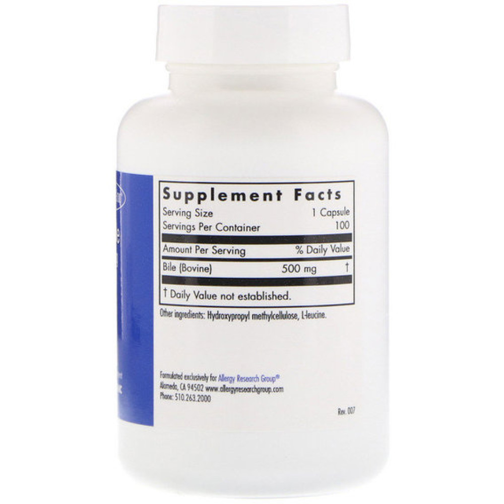 Комплекс для профілактики печінки Allergy Research Group Ox Bile 500 mg 100 Caps ALG-70850