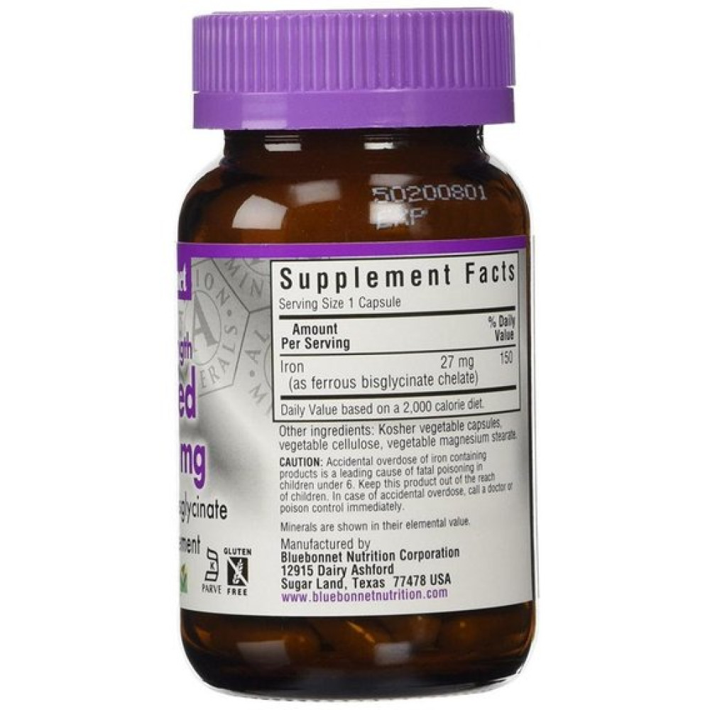 Мікроелемент Залізо Bluebonnet Nutrition Albion Extra-Strength Chelated Iron 27 mg 90 Veg Caps