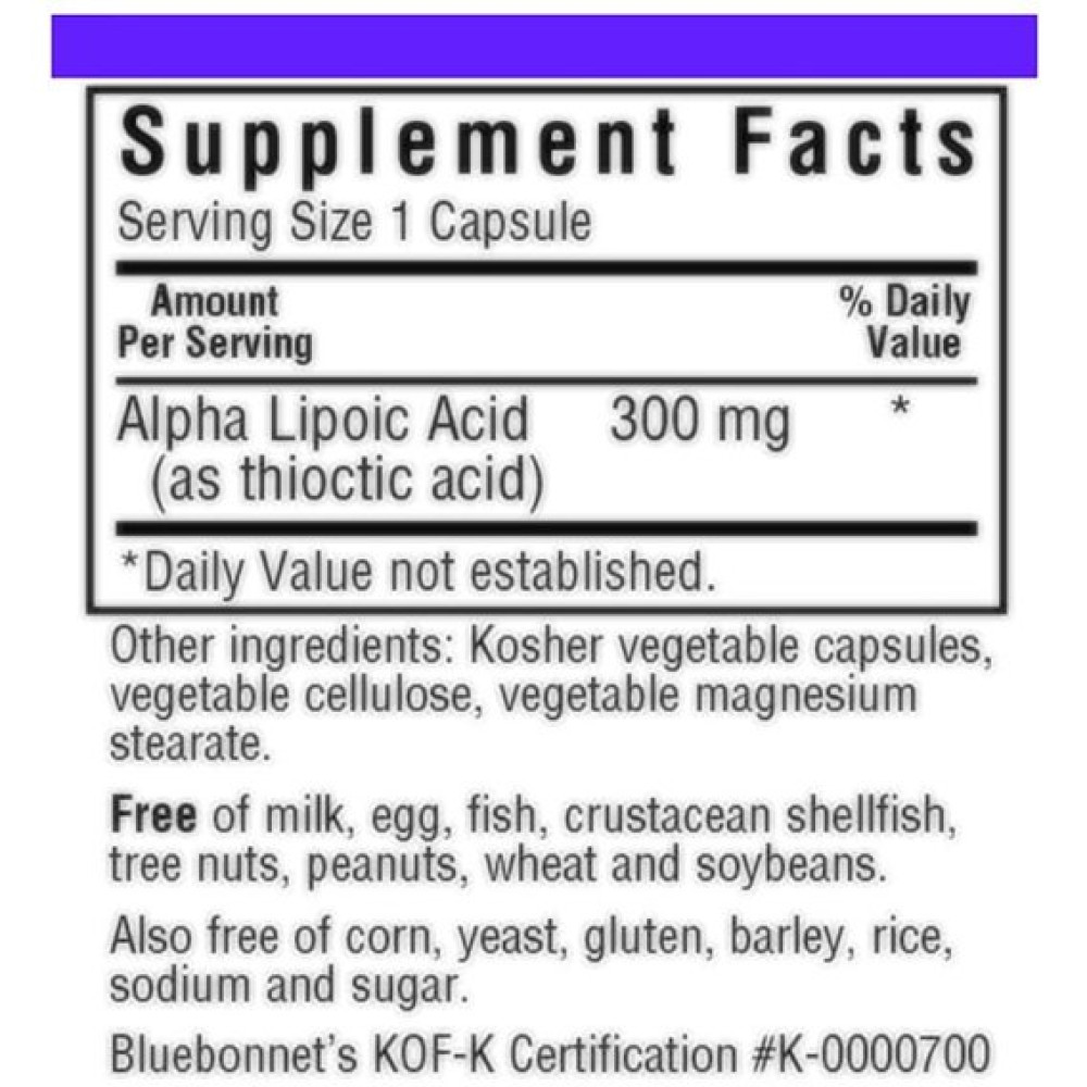 Альфа-ліпоєва кислота Bluebonnet Nutrition Alpha Lipoic Acid 300 mg 30 Veg Caps BLB0853