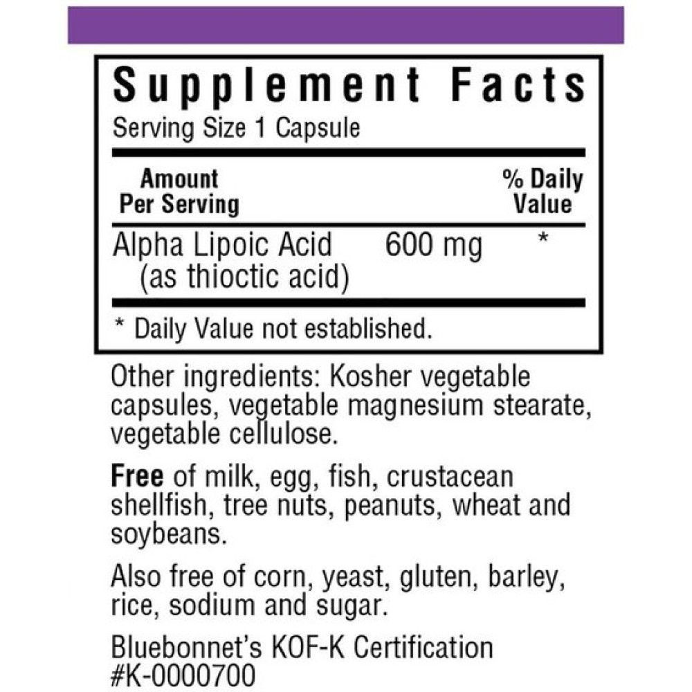 Альфа-ліпоєва кислота Bluebonnet Nutrition Alpha Lipoic Acid 600 mg 30 Veg Caps BLB0855