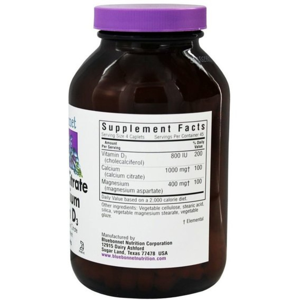 Мікроелемент Кальцій Bluebonnet Nutrition Calcium Citrate, Magnesium, Vitamin D3 90 Caplets BLB0715