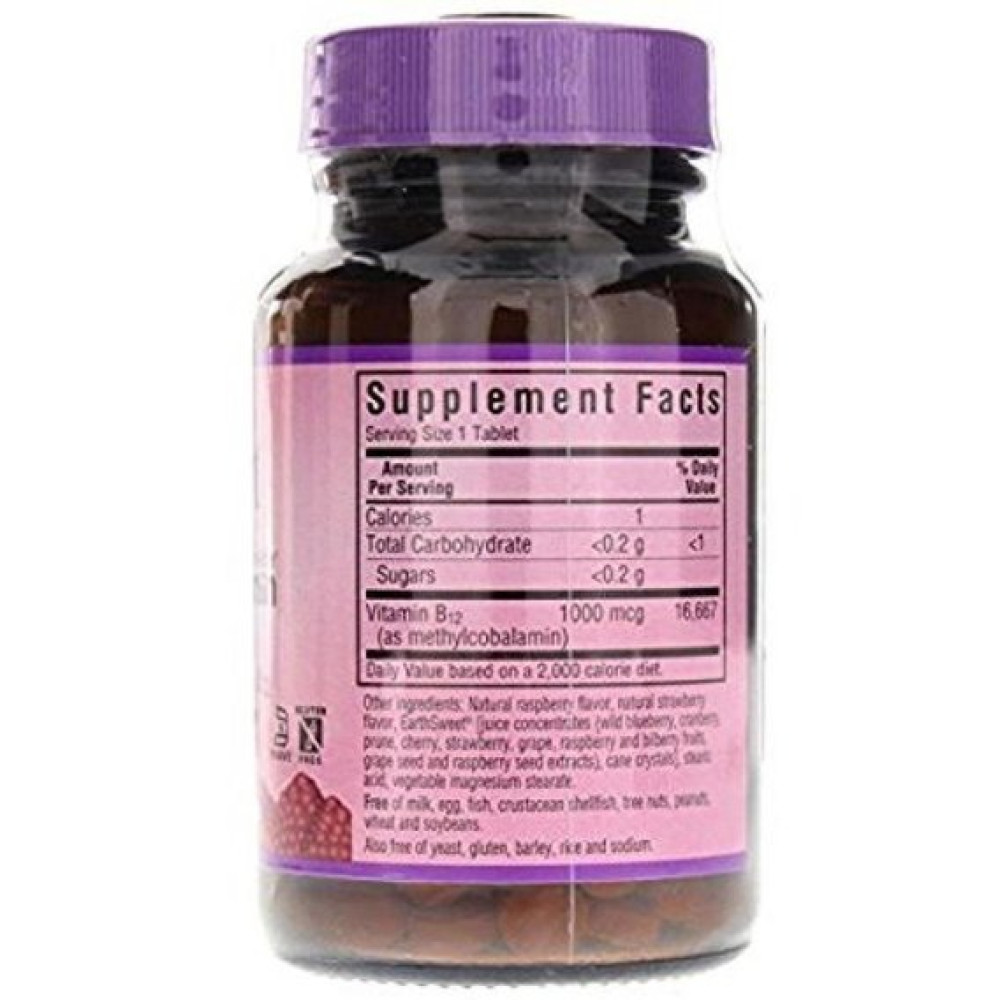 Вітамін Б12 Bluebonnet Nutrition Earth Sweet Chewables Methylcobalamin 1000 mcg 60 Chewable Tabs Natural Raspberry Flavor