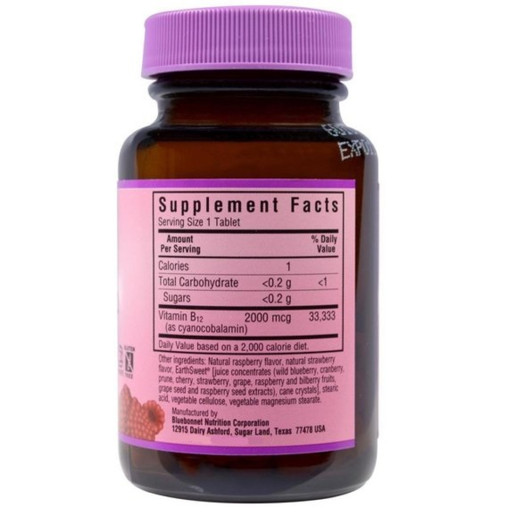 Вітамін Б12 Bluebonnet Nutrition Earth Sweet Chewables Vitamin B12 2000 mcg 90 Chewable Tabs Raspberry
