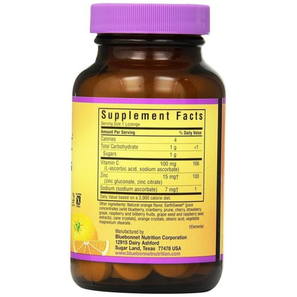 Мікроелемент Цинк Bluebonnet Nutrition Earth Sweet Chewables Zinc Lozenges 15 mg 60 Lozenges Orange