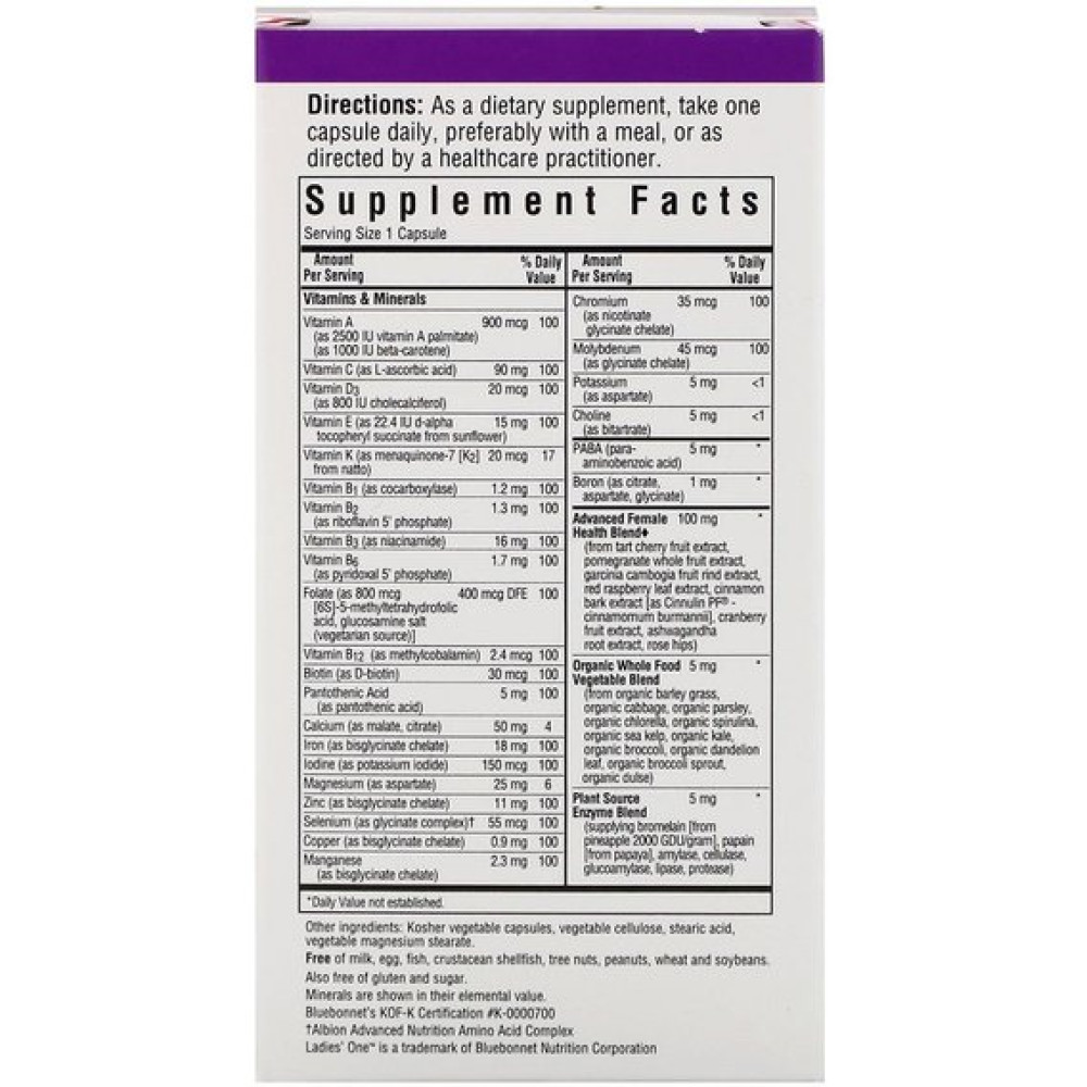 Вітамінно-мінеральний комплекс Bluebonnet Nutrition Ladies' One 30 Veg Caps BLB0132