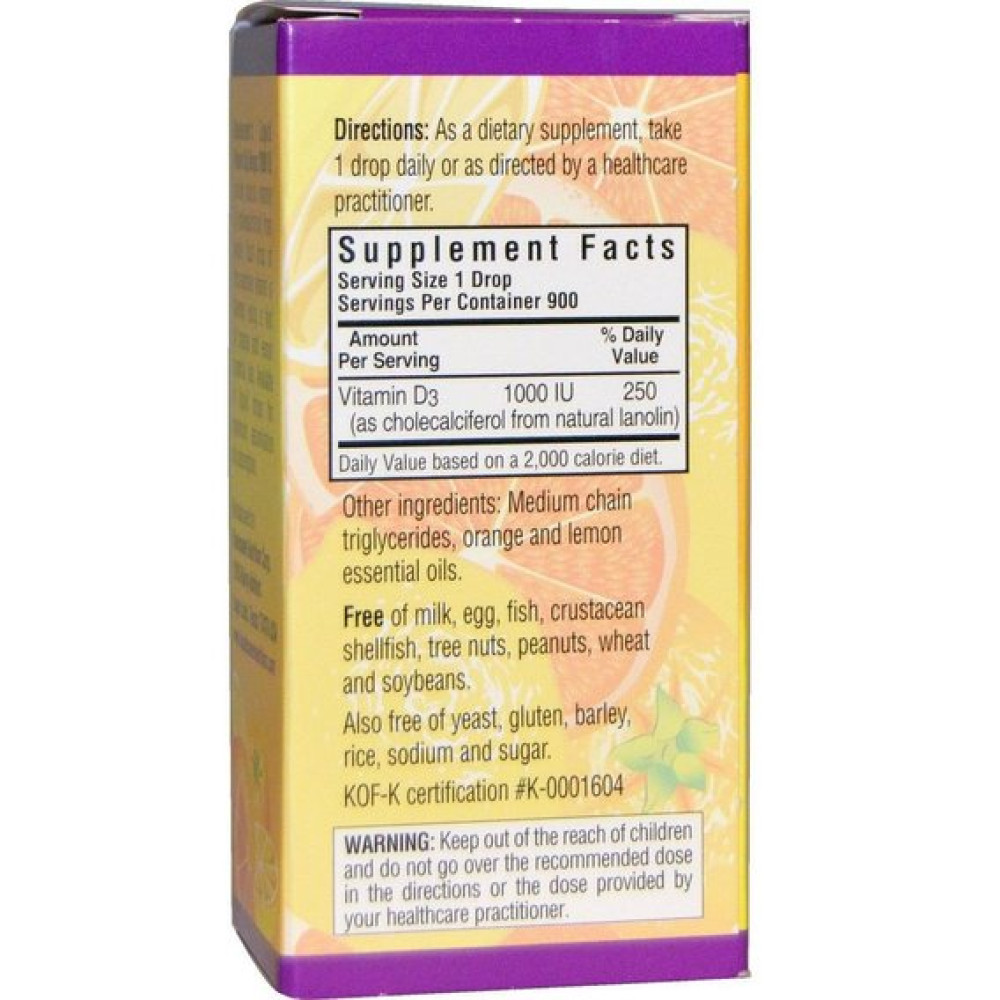 Вітамін D Bluebonnet Nutrition Liquid Vitamin D3 1000IU 30 ml Natural Citrus Flavor
