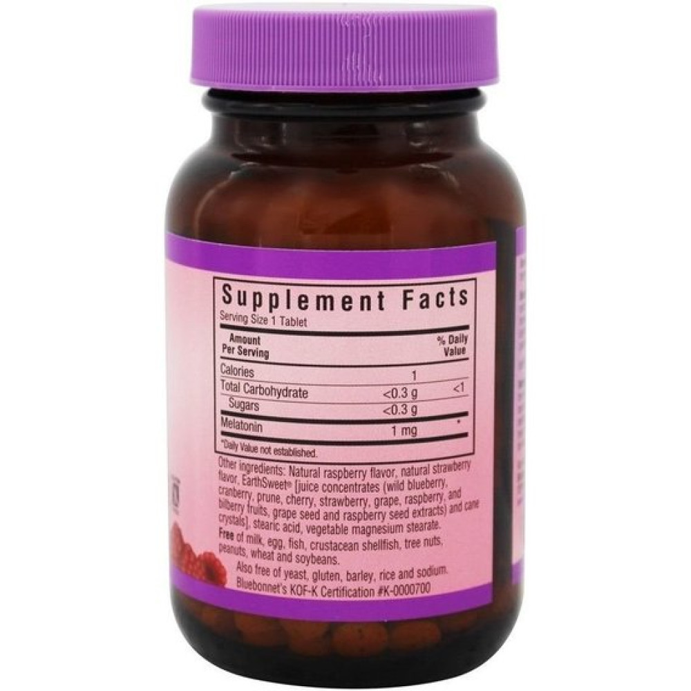 Мелатонін для сну Bluebonnet Nutrition Earth Sweet Chewables Melatonin 1 mg 60 Chewable Tabs Natural Raspberry Flavor BLB0990