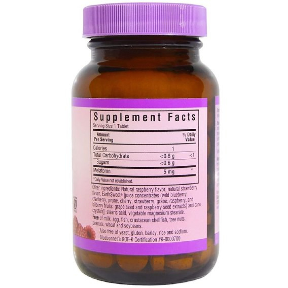 Мелатонін для сну Bluebonnet Nutrition Earth Sweet Chewables Melatonin 5 mg 120 Chewable Tabs Natural Raspberry Flavor BLB0997