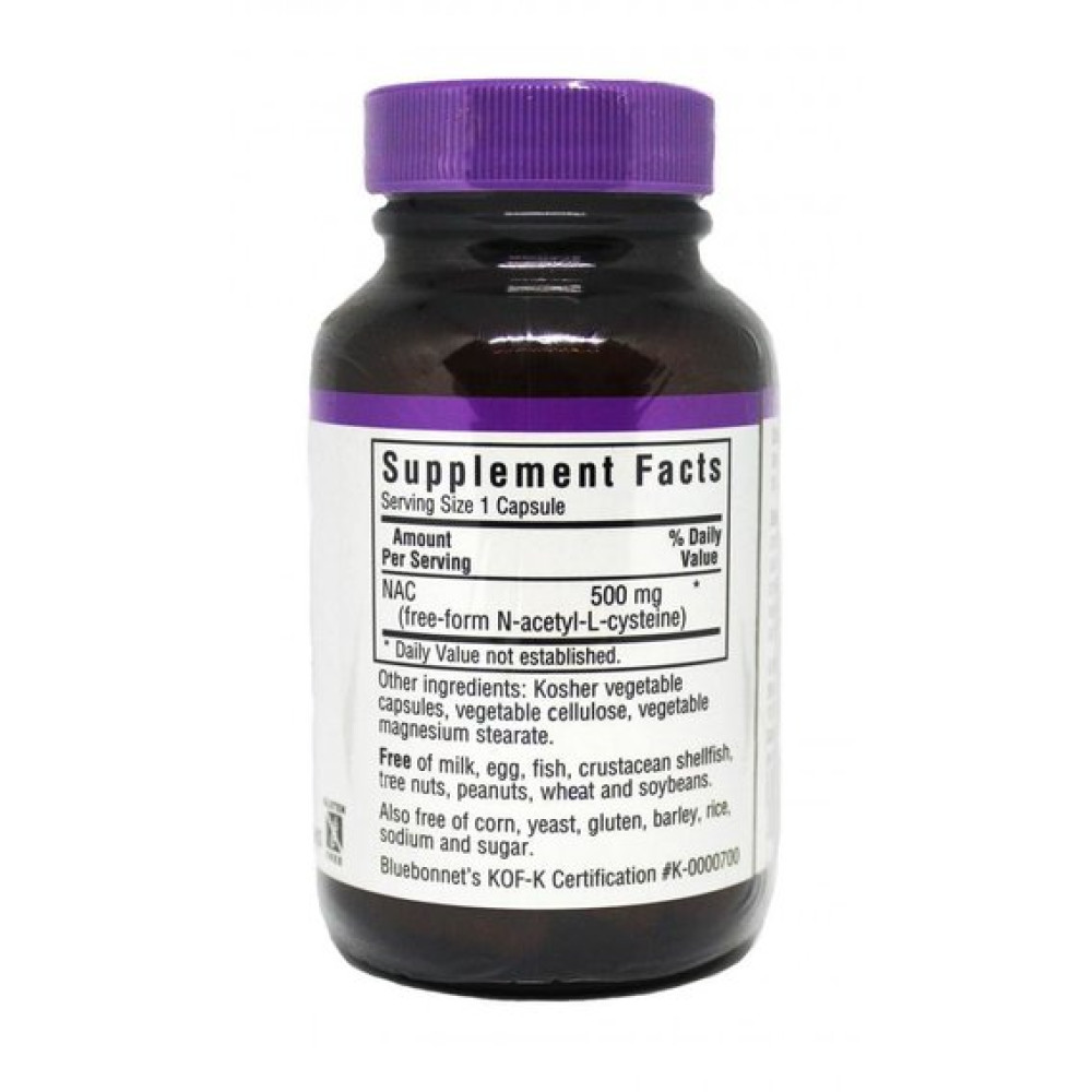 Ацетилцистеїн Bluebonnet Nutrition NAC (N-Ацетил-L-Цистеин) 500 mg 30 Caps