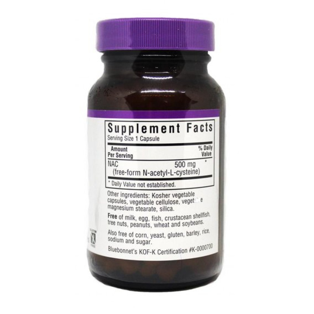 Ацетилцистеїн Bluebonnet Nutrition NAC (N-Ацетил-L-Цистеин) 500 mg 60 Caps