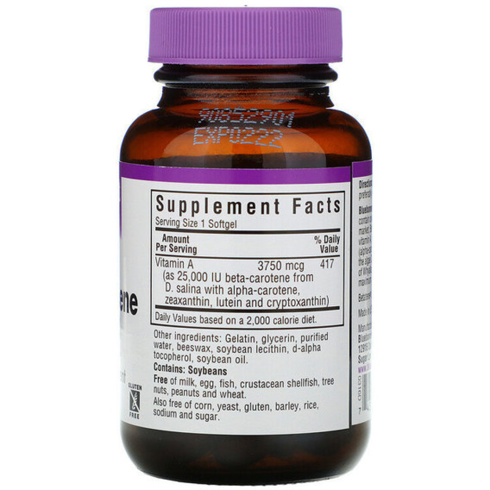 Вітамін A Bluebonnet Nutrition Natural Beta-Carotene, 25,000 IU 90 Softgels