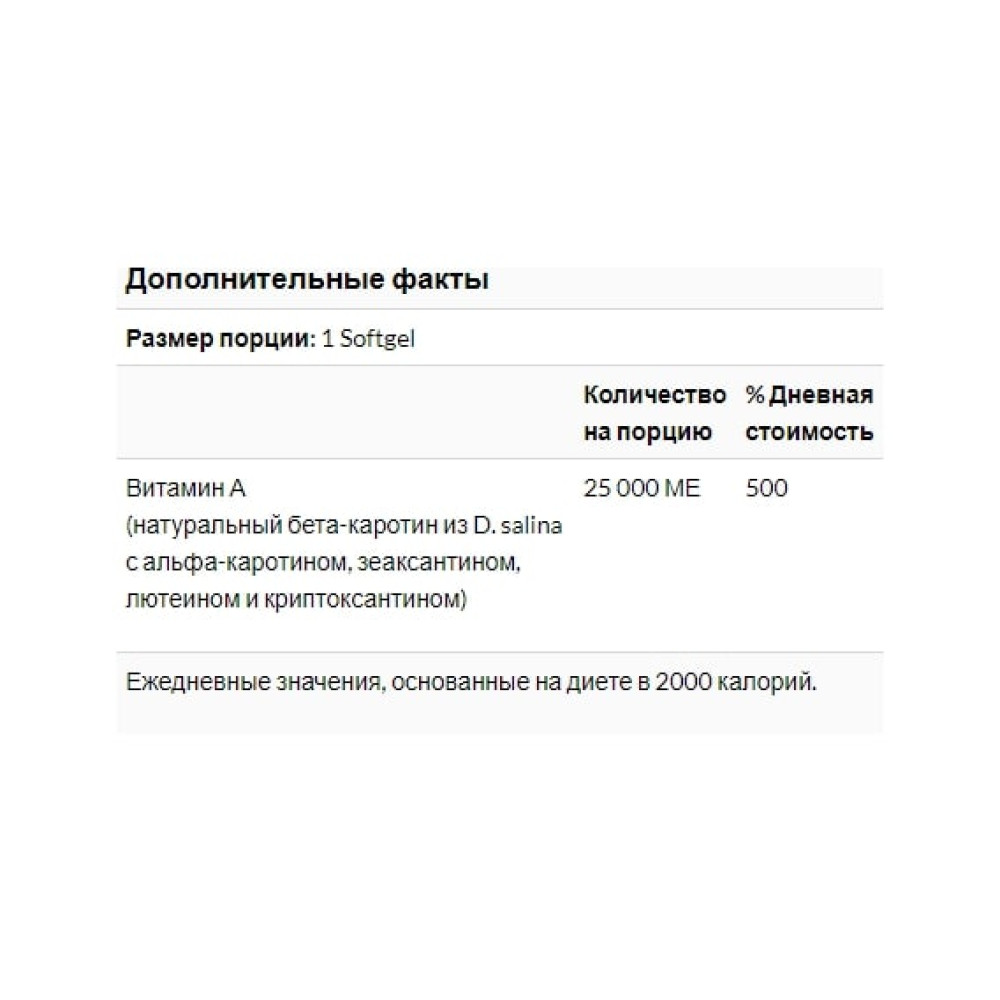Вітамін A Bluebonnet Nutrition Natural Beta-Carotene, 25,000 IU 90 Softgels