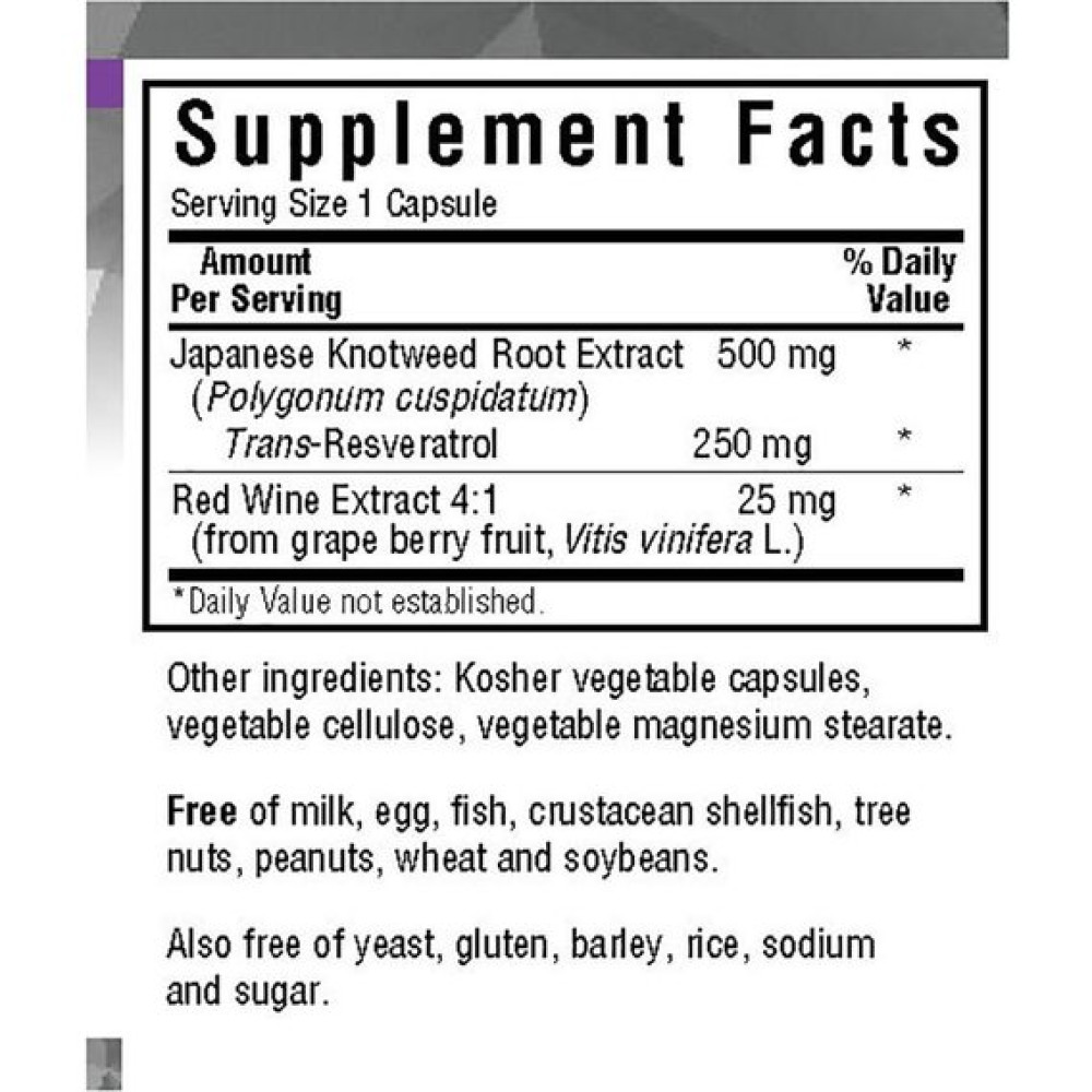 Ресвератрол Bluebonnet Nutrition Resveratrol 250 mg 30 Veg Caps BLB0876