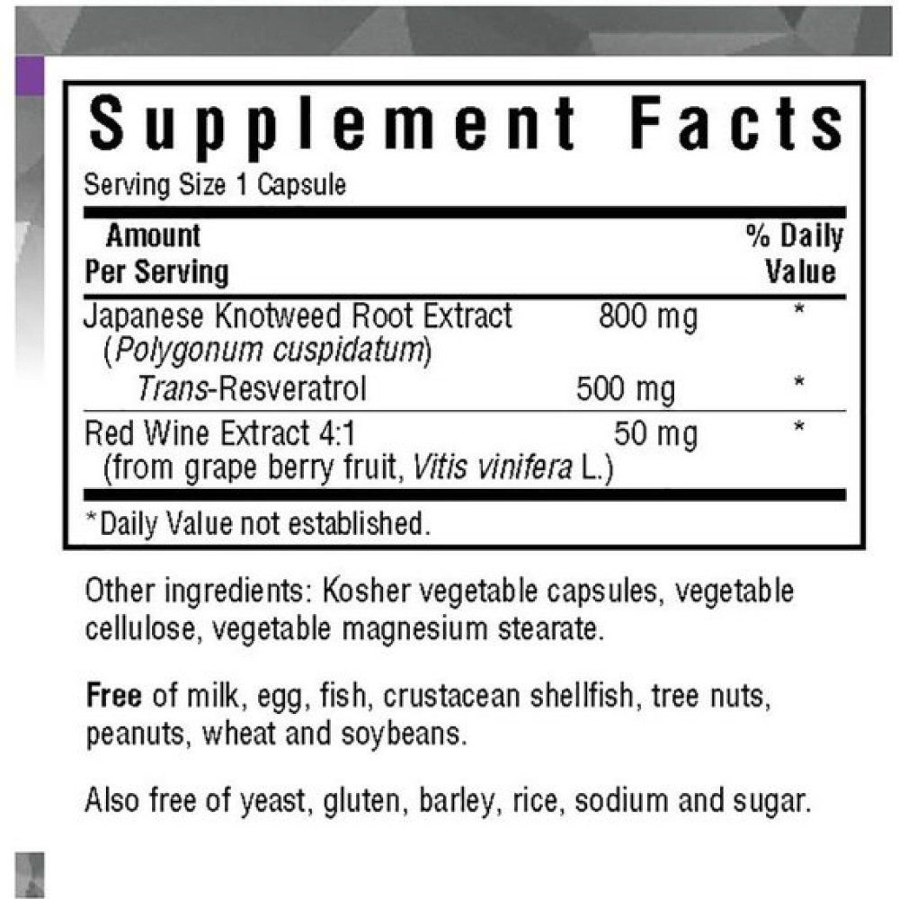 Ресвератрол Bluebonnet Nutrition Resveratrol 500 mg 30 Veg Caps BLB0878