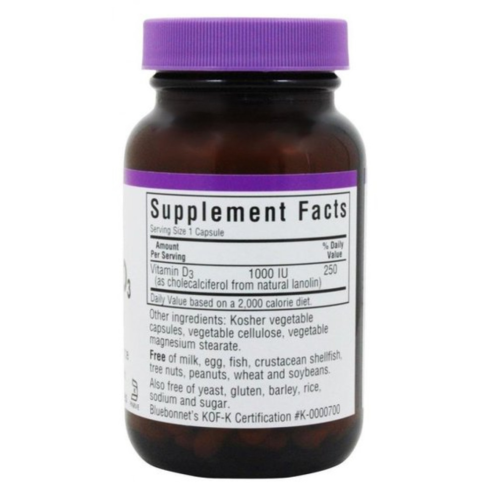 Вітамін D Bluebonnet Nutrition Vitamin D3 1000IU 90 Veg Caps