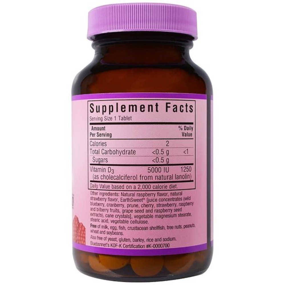 Вітамін D Bluebonnet Nutrition Vitamin D3 5000 IU 90 Chewable Tabs Natural Raspberry Flavor BLB0366