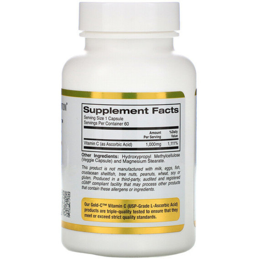 Вітамін C California Gold Nutrition Gold C, Vitamin C 1000 mg 60 Veg Caps