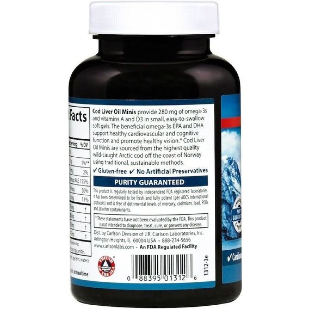 Жир із печінки тріски Carlson Labs Cod Liver Oil Minis 250 Mini Soft Gels