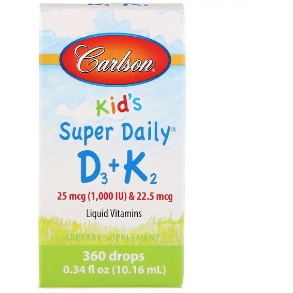 Комплекс Вітамін D3+K2 Carlson Labs Kid's Super Daily D3+K2 25 mcg (1,000 IU) & 22.5 mcg 0.34 fl oz 10,16 ml