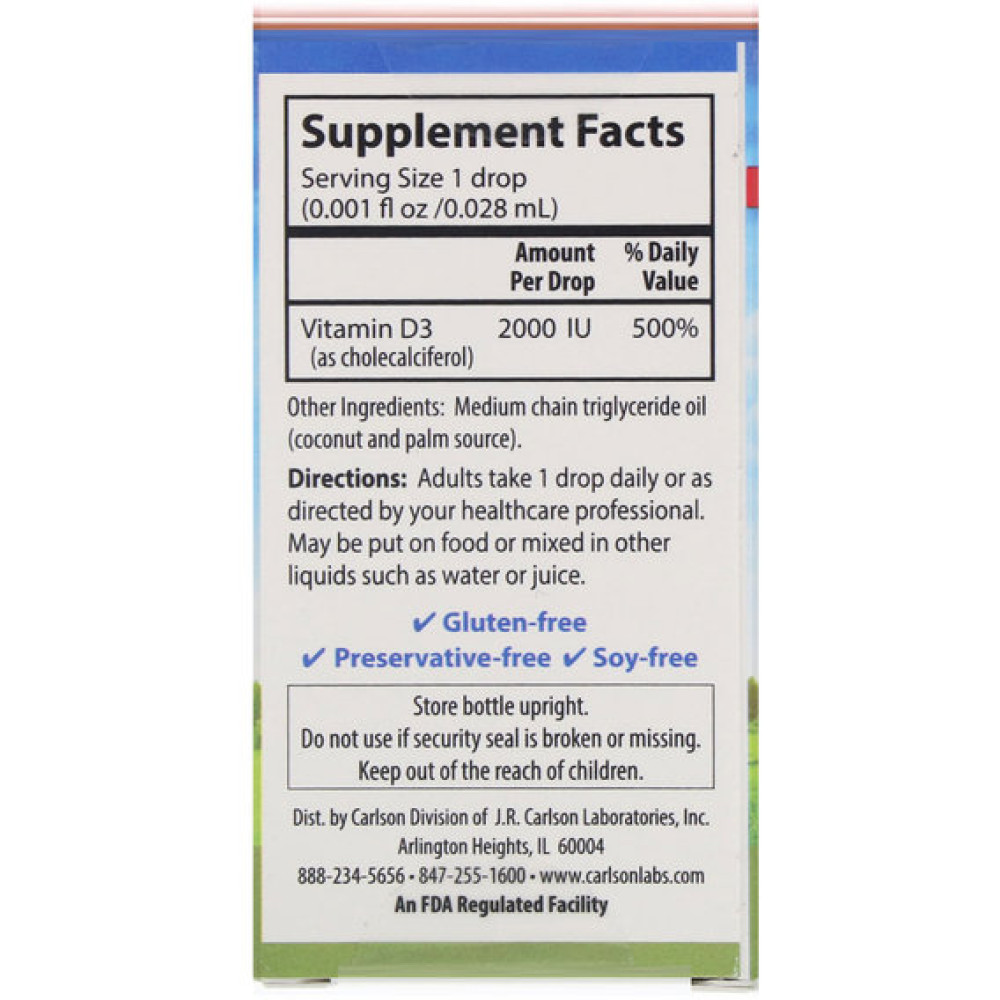 Вітамін D Carlson Labs Super Daily D3 2000 IU 0.35 fl oz 10,3 ml