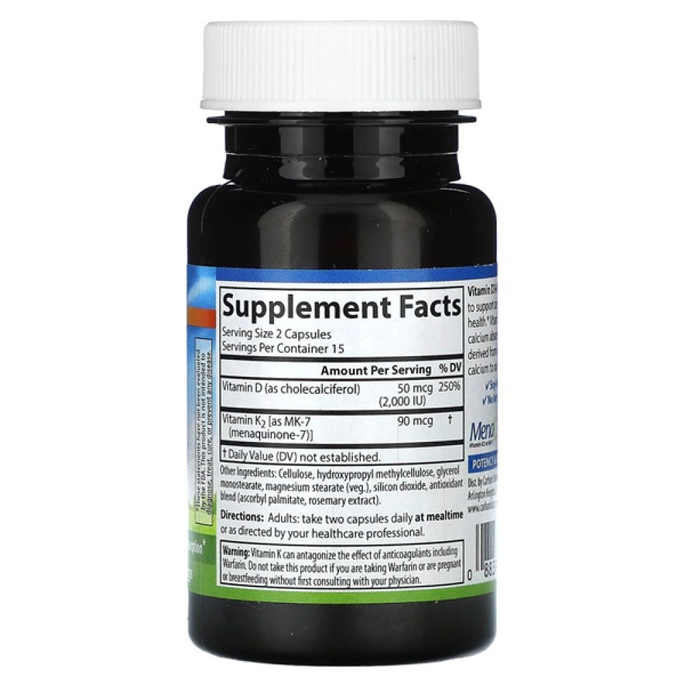 Комплекс Вітамін D3+K2 Carlson Labs Vitamin D3 + K2, 50 mcg (2000 IU) + 90 mcg 30 Veg Caps CAR-10600