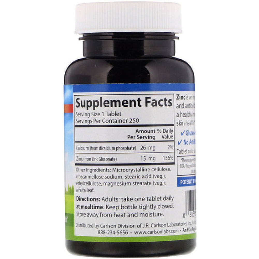 Мікроелемент Цинк Carlson Labs Zinc 15 mg 250 Tabs CAR-05312
