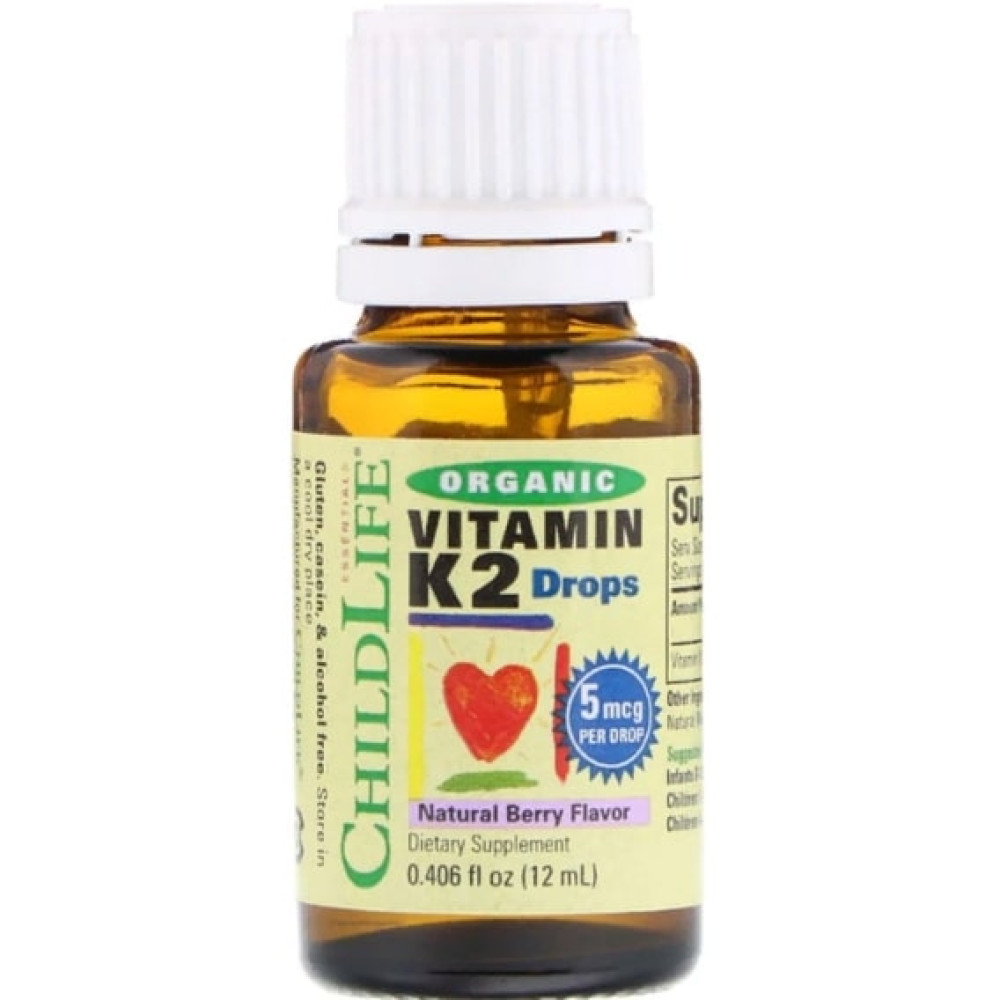 Вітамін K ChildLife Organic, Vitamin K2 Drops, 0.406 fl oz 12 ml Natural Berry Flavor CDL14500