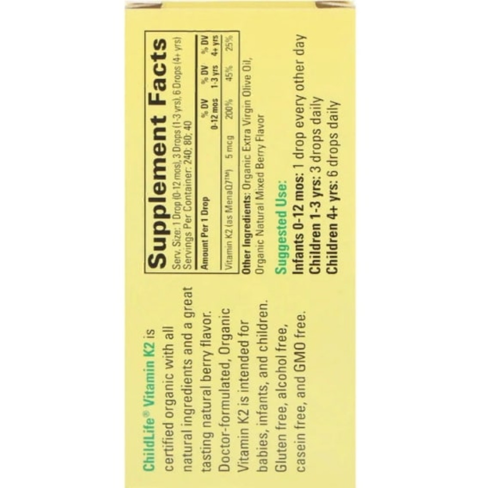 Вітамін K ChildLife Organic, Vitamin K2 Drops, 0.406 fl oz 12 ml Natural Berry Flavor CDL14500