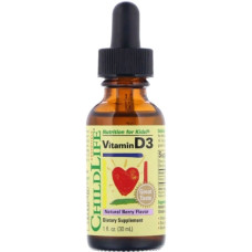 Вітамін D ChildLife Vitamin D3, 1 fl oz 30 ml Natural Berry Flavor CDL10900