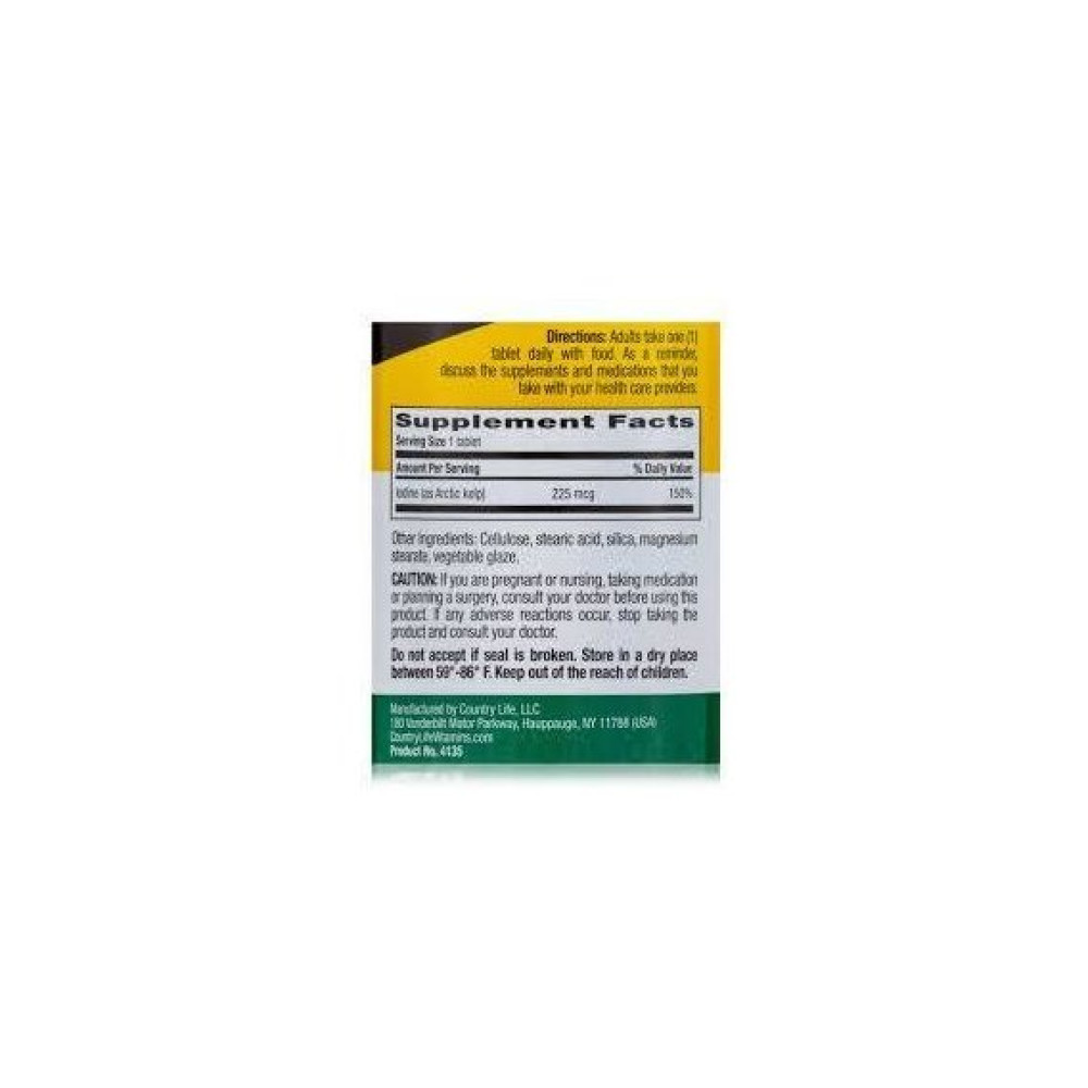 Ламінарія Country Life Arctic-Kelp 225 mcg 300 Tabs
