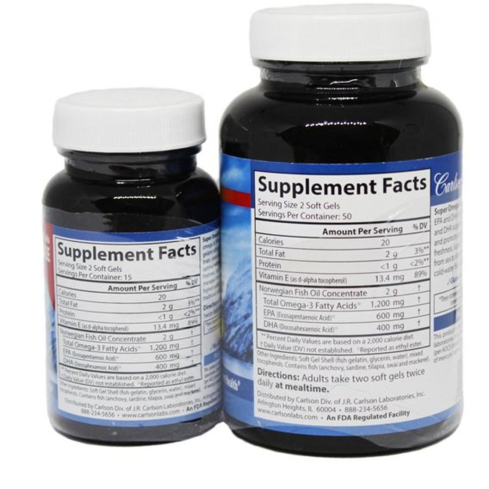 Омега 3 Carlson Labs Super Omega-3 Gems 100+30 Soft Gels (fish gelatin)