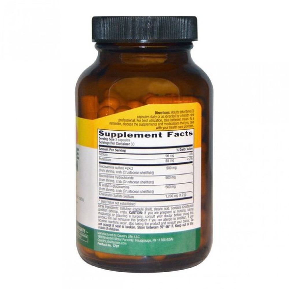 Препарат для суглобів та зв'зок Country Life Glucosamine/Chondroitin Formula 90 Caps