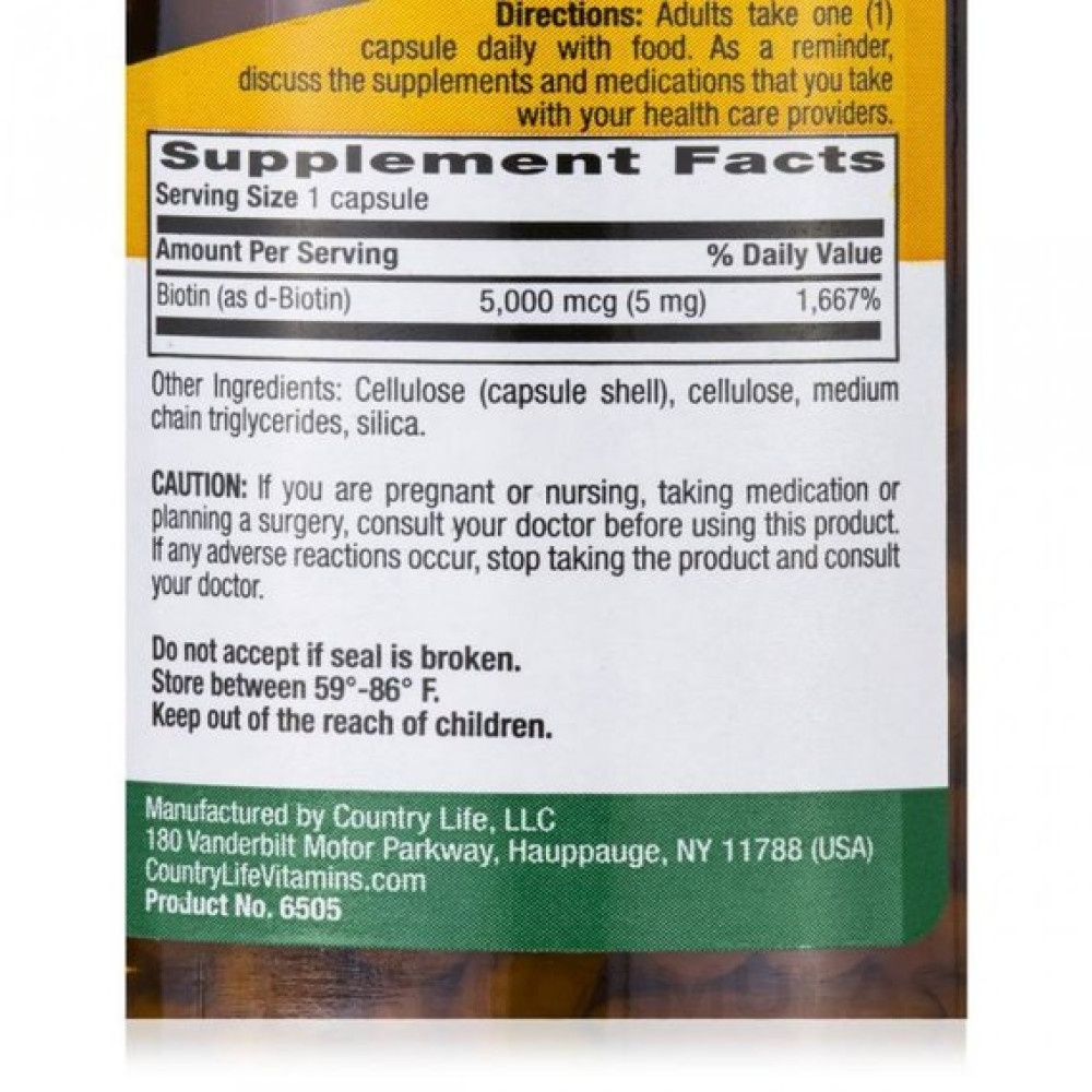 Біотин Country Life High Potency Biotin 5 mg 120 Caps